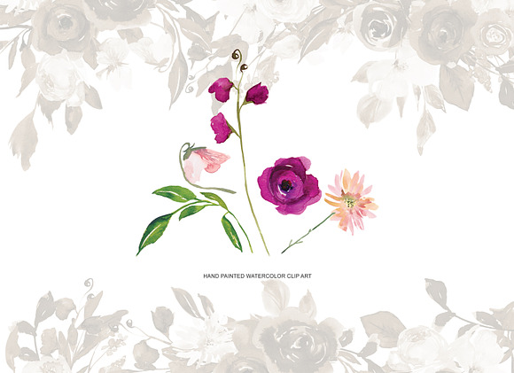 Watercolor Blush and Purple Florals in Illustrations - product preview 2