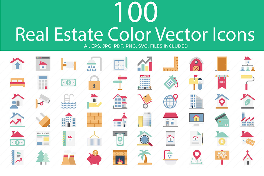 100 Real Estate Color Vector Icons