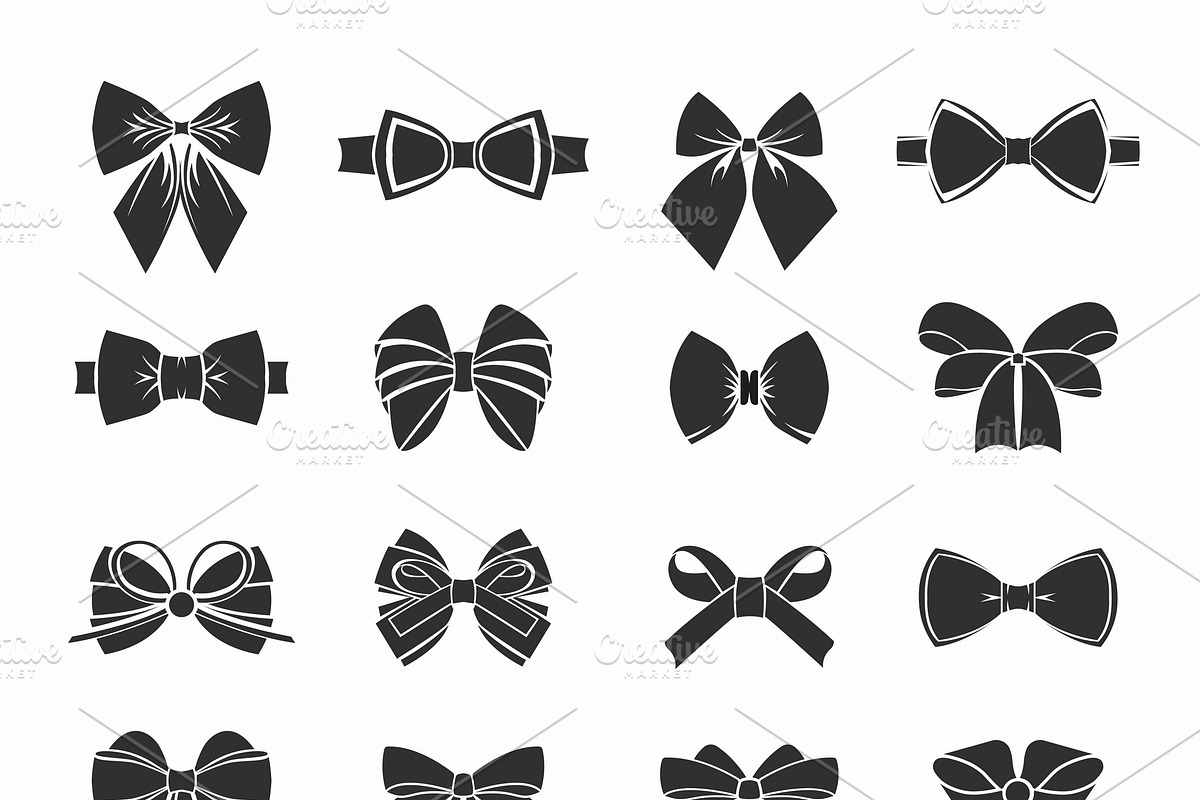 Black Decorative Bows Icons Set in Black And White Icons - product preview 8