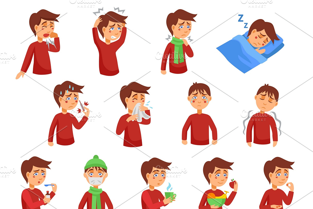 Flu illness cartoon icons in Icons - product preview 8