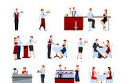Catering in the restaurant icons set