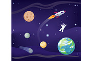 Planets Set and Cosmonaut Vector Illustration