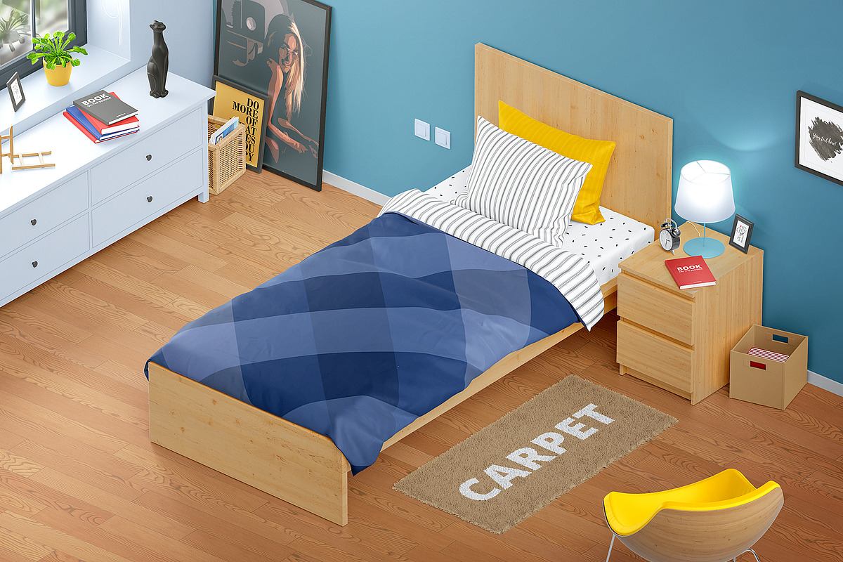 Download Bedding Set Mockup | Single Bed | Creative Product Mockups ~ Creative Market