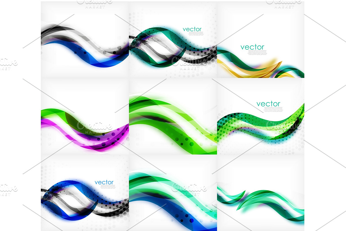 Set of wave blurred colorful stripe backgrounds, digital techno bright color abstract backgrounds template. Collection of waves in Illustrations - product preview 8