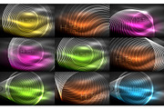 Set of neon circular outline rings backgrounds