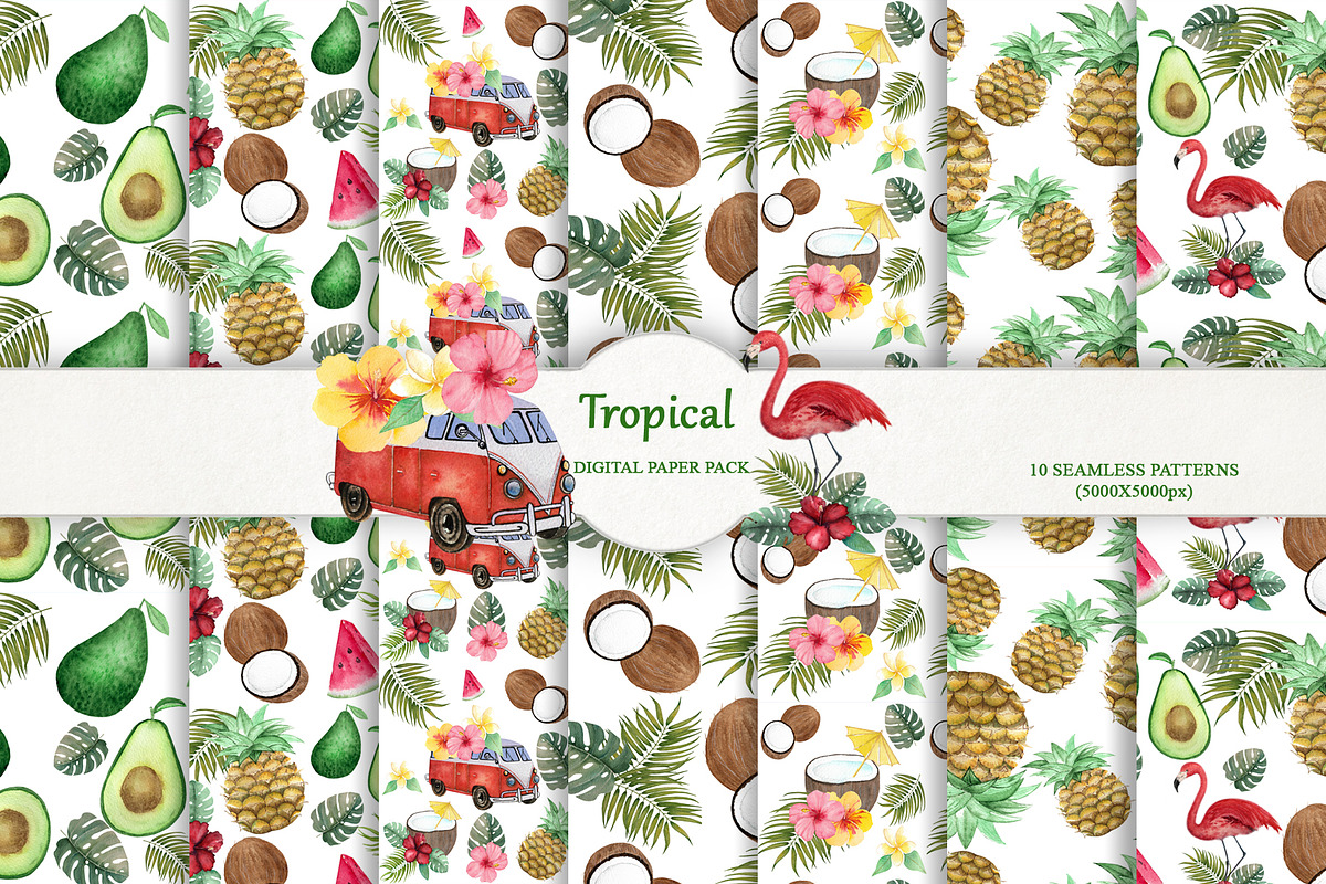 Tropical digital paper pack in Patterns - product preview 8