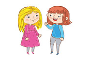 Happy young girl cartoon characters