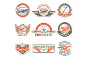 Airplane vintage isolated label set