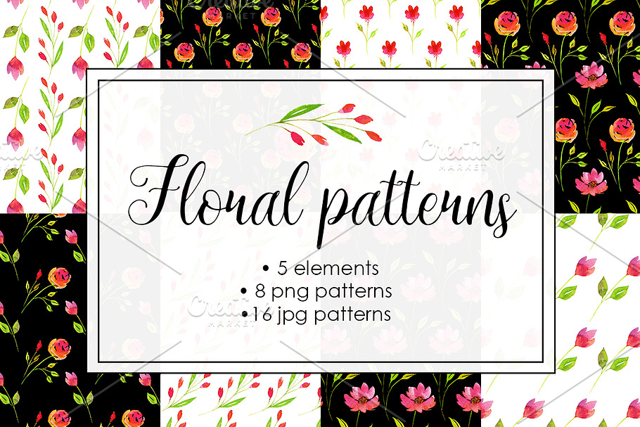 Set of watercolor floral patterns  in Illustrations - product preview 8