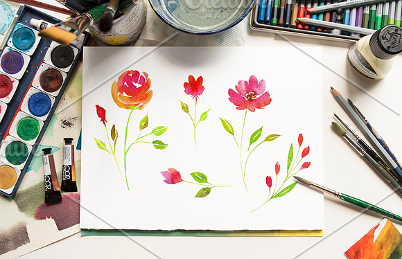 Set of watercolor floral patterns  in Illustrations - product preview 1