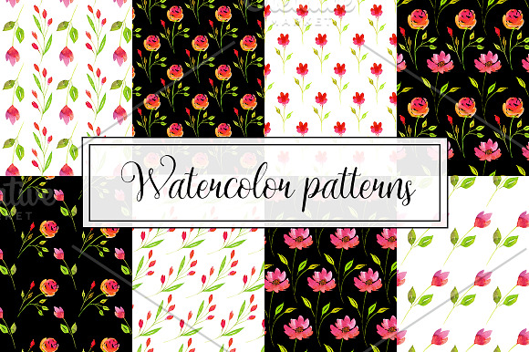 Set of watercolor floral patterns  in Illustrations - product preview 2