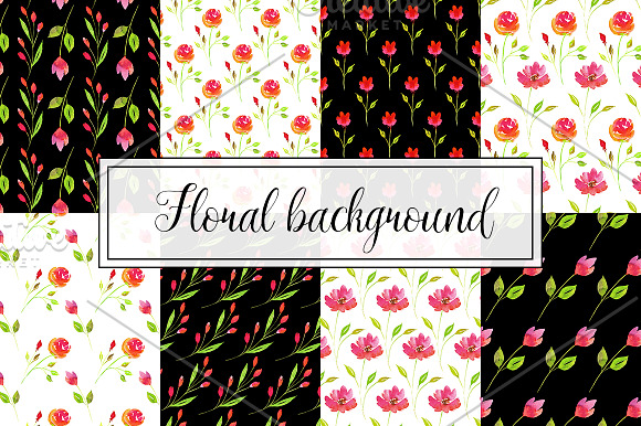 Set of watercolor floral patterns  in Illustrations - product preview 3