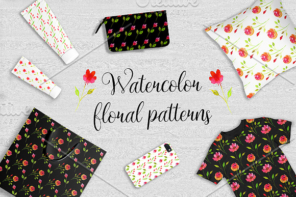Set of watercolor floral patterns  in Illustrations - product preview 5