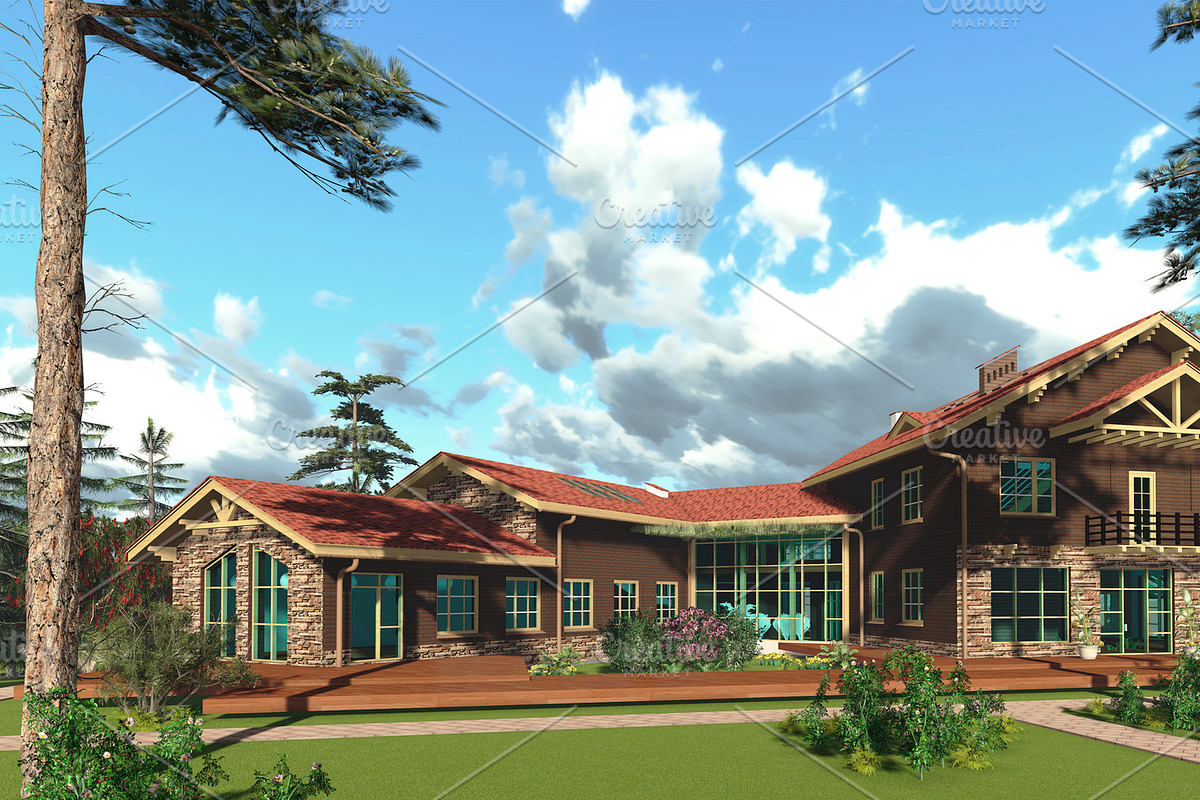 3D render brown house in Illustrations - product preview 8