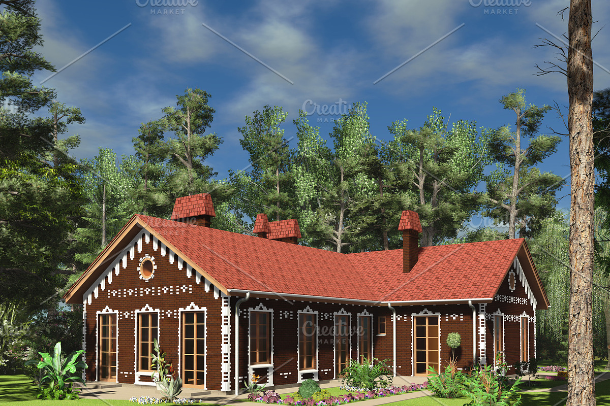 3 d visualization. Cozy brick house  in Illustrations - product preview 8