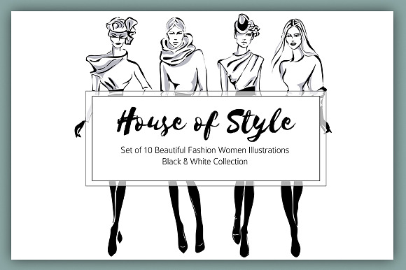 Set of 10 B&W Style Fashion Women in Illustrations - product preview 3
