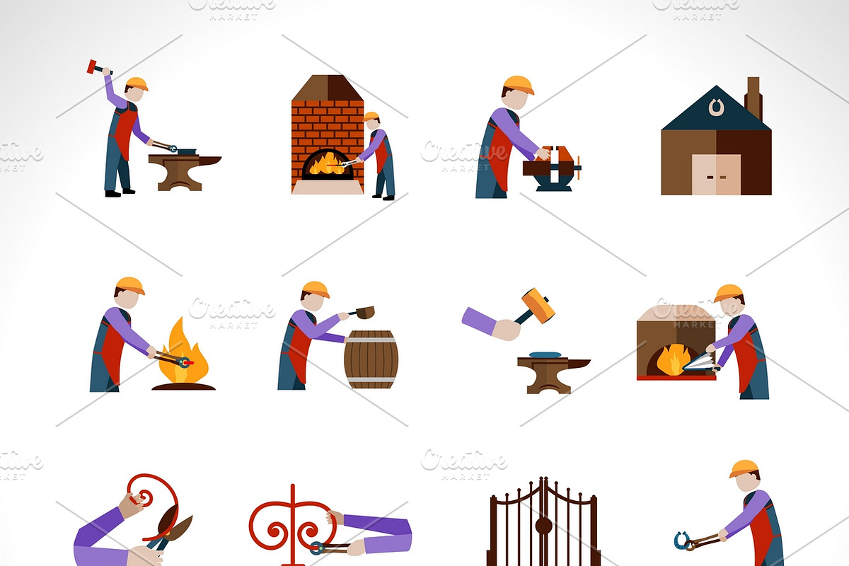 Blacksmith icons set in Graphics - product preview 8