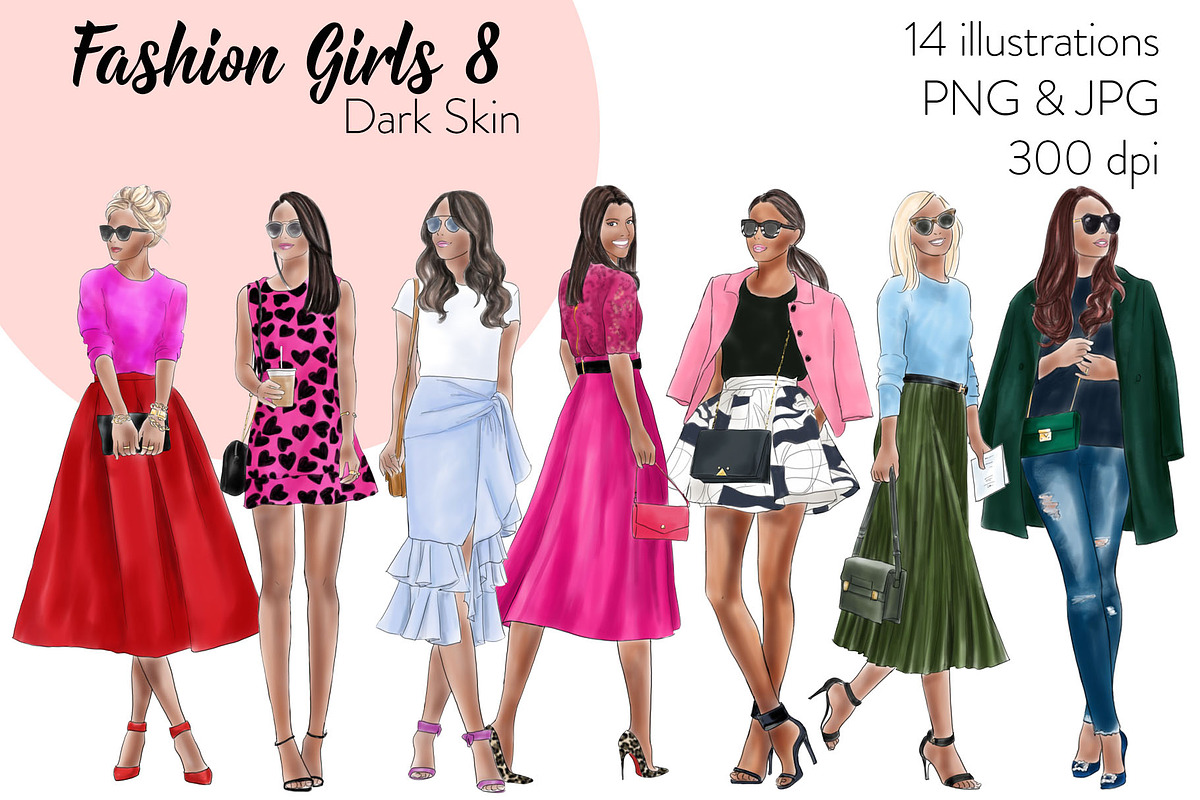 Fashion Girls 8 - Dark Skin Clipart in Illustrations - product preview 8
