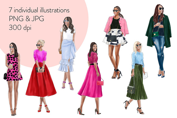 Fashion Girls 8 - Dark Skin Clipart in Illustrations - product preview 1