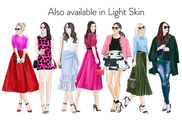 Fashion Girls 8 - Dark Skin Clipart in Illustrations - product preview 3
