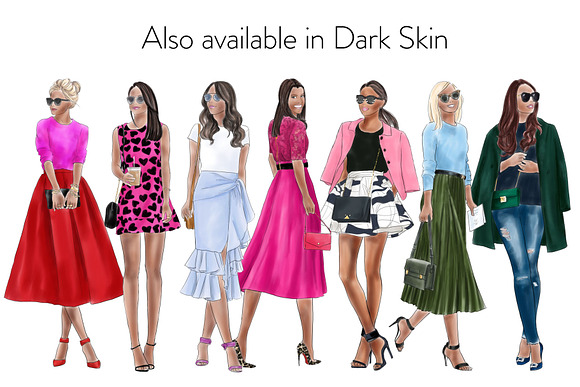 Fashion Girls 8 - Light Skin Clipart in Illustrations - product preview 3