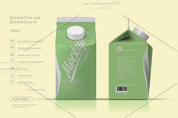 Mockup Pure-pak Diamond-curve 500ml in Product Mockups - product preview 1
