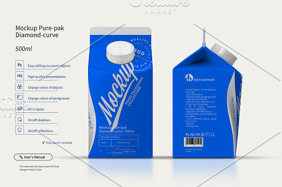 Mockup Pure-pak Diamond-curve 500ml in Product Mockups - product preview 2