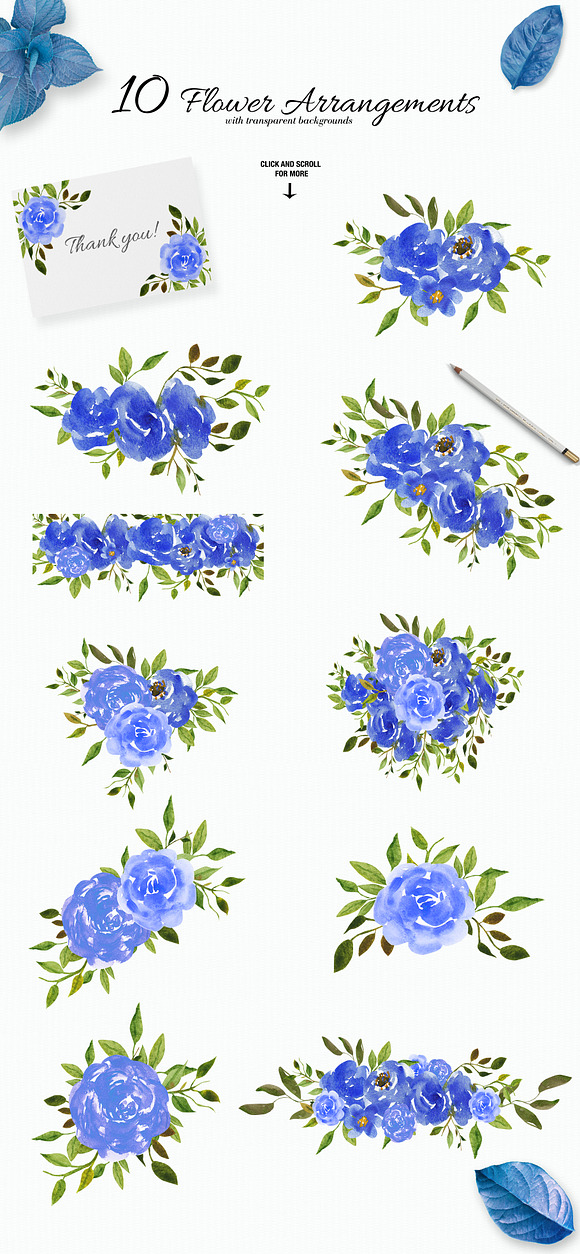 Watercolor Flower Clipart in Illustrations - product preview 1
