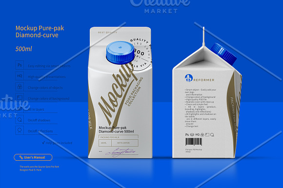 Mockup Pure-pak Diamond-curve 500ml in Product Mockups - product preview 5