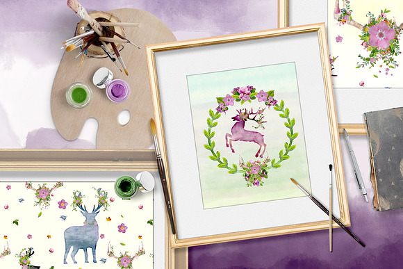 Watercolor Animals, Florals, Pattern in Illustrations - product preview 2