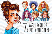 Watercolor children set