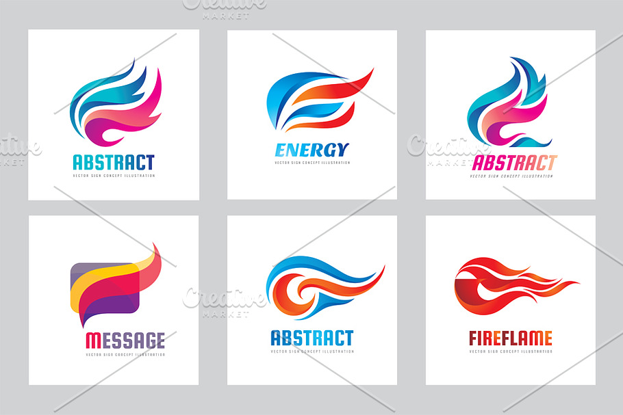 Abstract Logo Set - Wing Fire Flame