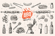 Barbecue elements hand drawn.Vector.