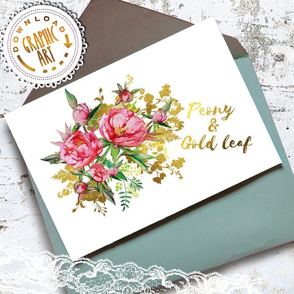 Watercolor clipart; Peony wreath in Illustrations - product preview 4