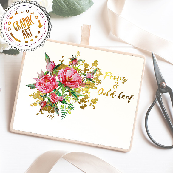 Watercolor clipart; Peony wreath in Illustrations - product preview 5