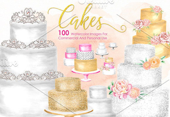 100 - HUGE Watercolor Cakes BUNDLE in Illustrations - product preview 1