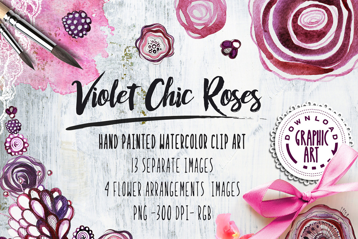 Watercolor clipart; Flower wreat in Illustrations - product preview 8