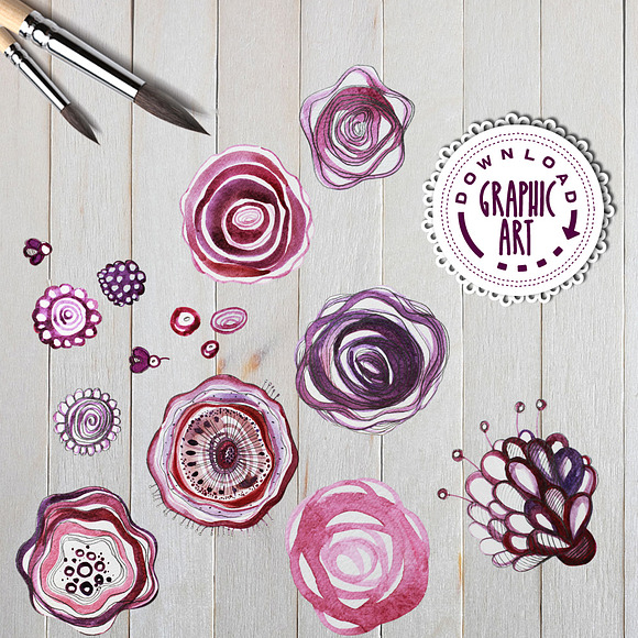 Watercolor clipart; Flower wreat in Illustrations - product preview 1