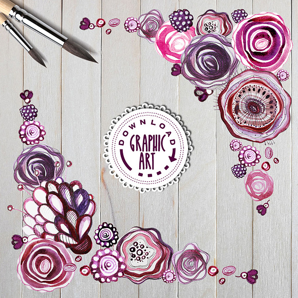 Watercolor clipart; Flower wreat in Illustrations - product preview 2