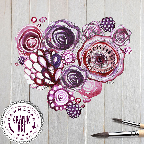 Watercolor clipart; Flower wreat in Illustrations - product preview 3