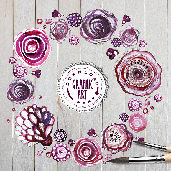Watercolor clipart; Flower wreat in Illustrations - product preview 4