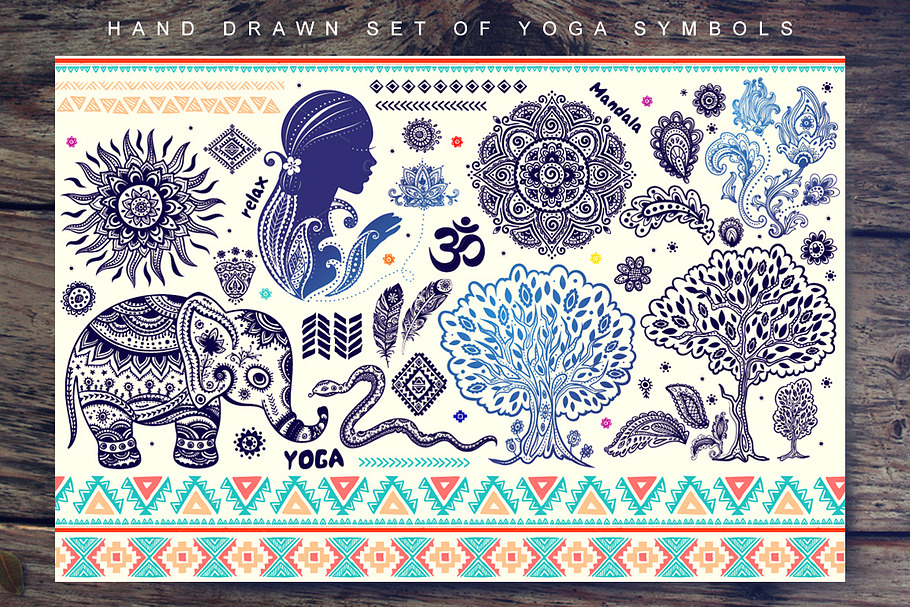 Set of yoga and tribal symbols
