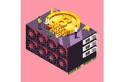 GPU mining Bitcoin concept. Isometric vector illustration