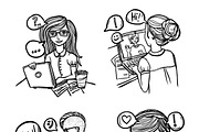 People chatting sketch icons set