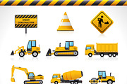 Construction machines icons set