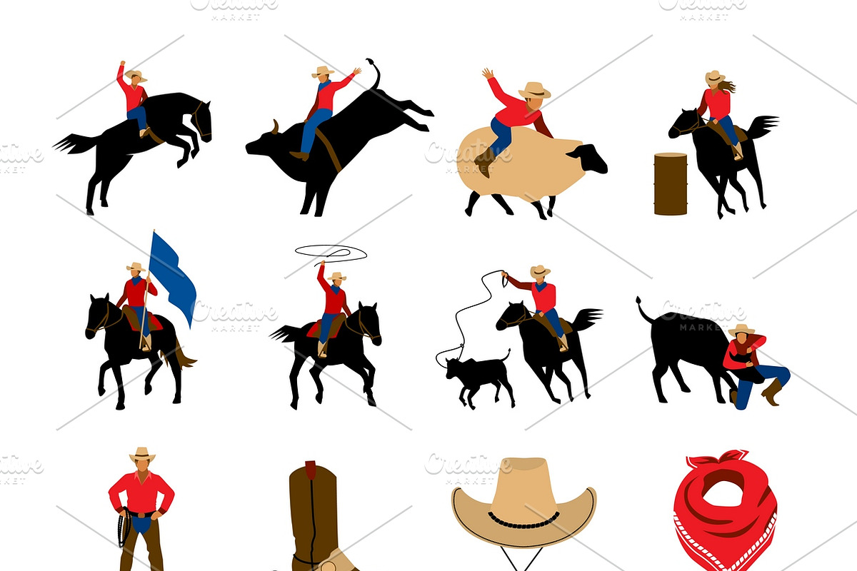 Rodeo flat color icons in Graphics - product preview 8