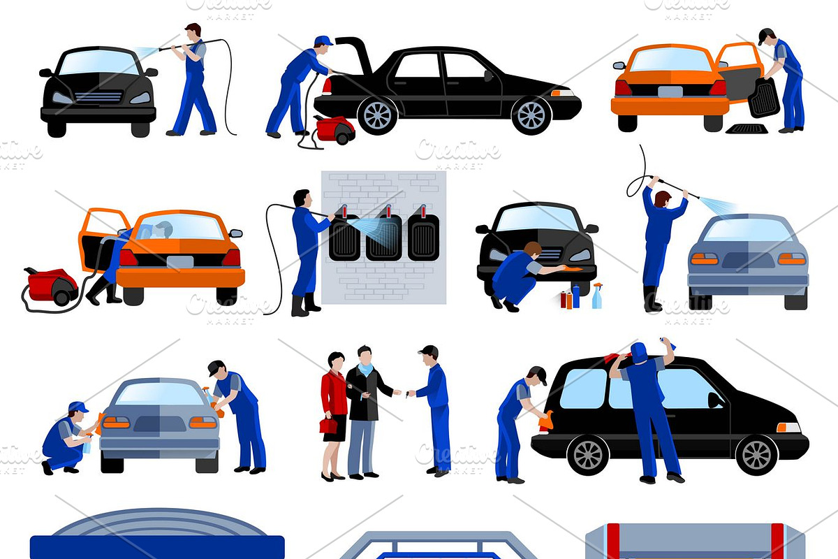 Automatic car wash service set in Icons - product preview 8