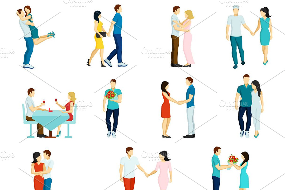 People fall in love icon set in Graphics - product preview 8