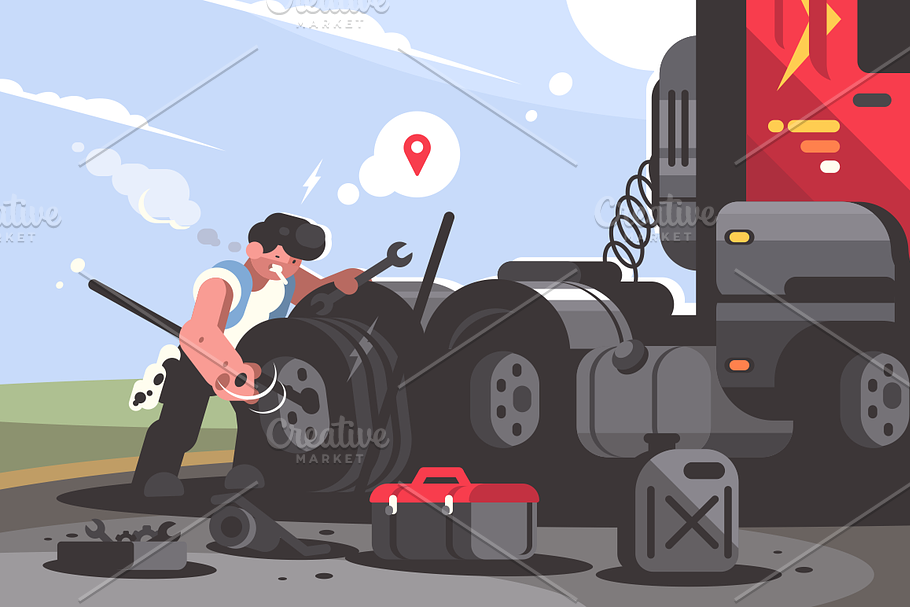 Truck driver is repairing car in Illustrations - product preview 8