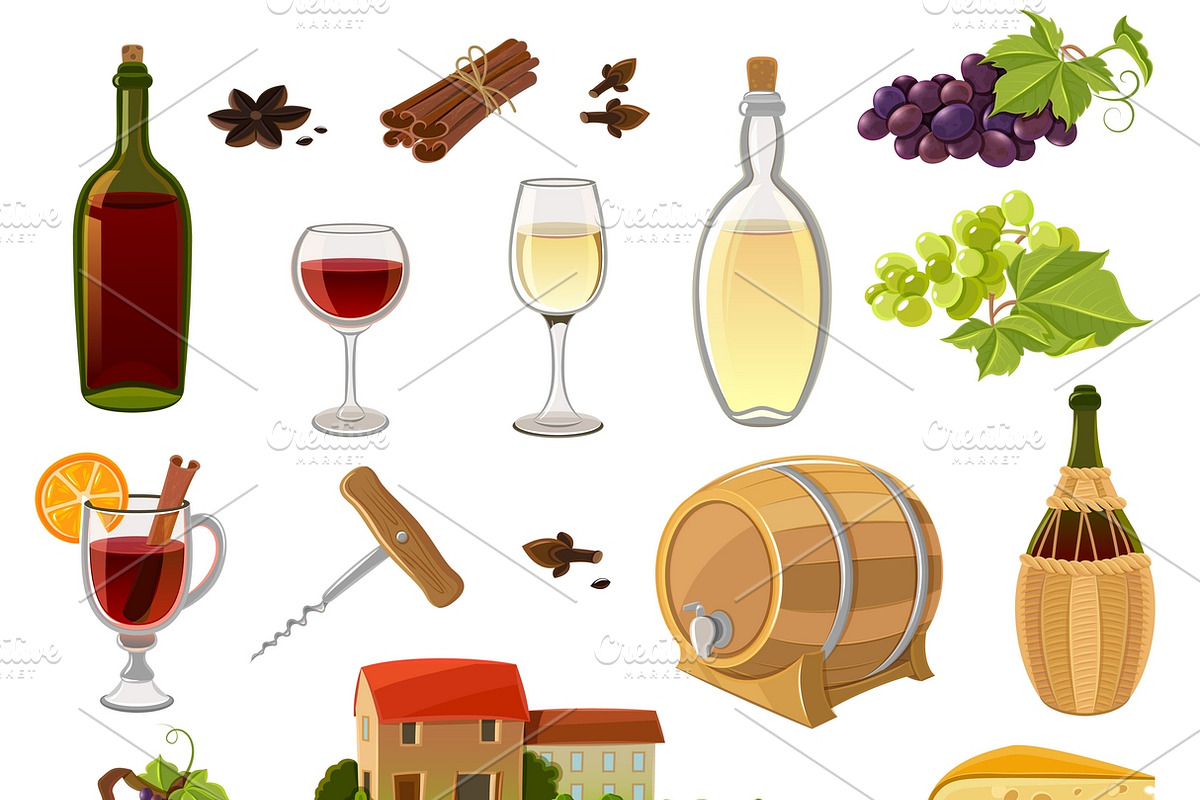 Wine cartoon icons set in Icons - product preview 8
